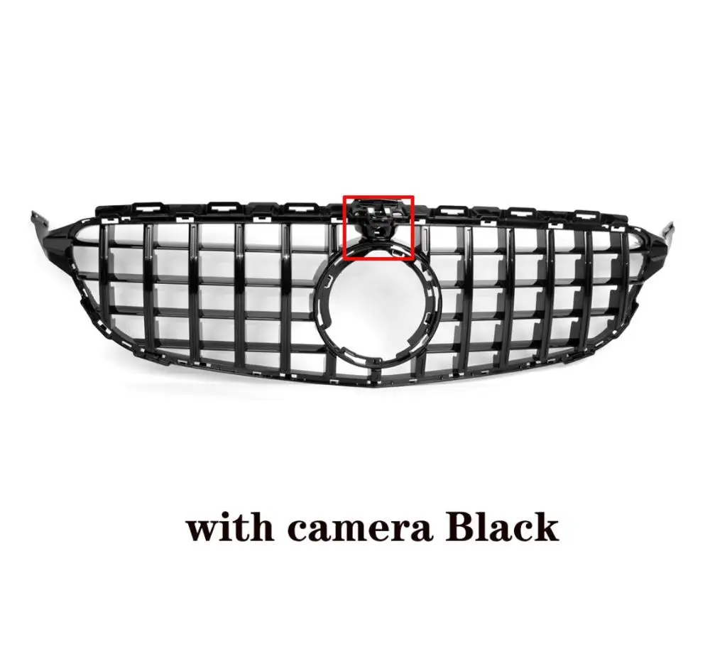 Для Benz C Class W205 GT2019 сетка Передняя гоночная решетка бампера - Цвет: black with camera