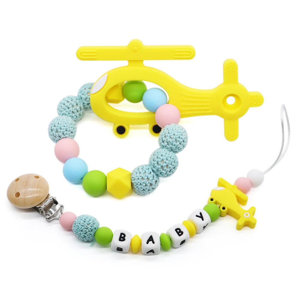 

Yellow Airplane Shape Teether Teething For Baby Infant Chewable Chewing Toys More Colorful Silicone Pacifier Clips Holder