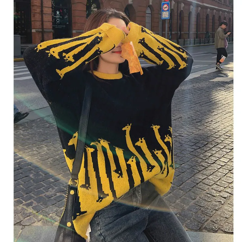 Sweater Women and Pullovers O-neck Cartoon Printed Pull Jumpers Long SLeeve Streetwear Winter Fashion Knit Tops Womens | Женская одежда