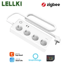 LELLKI Zigbee 3.0 EU Plug Socket 10A Smart Power Strip Remote Control Multiple Outlet Work With Hue SmartThings Tuya Smart Life