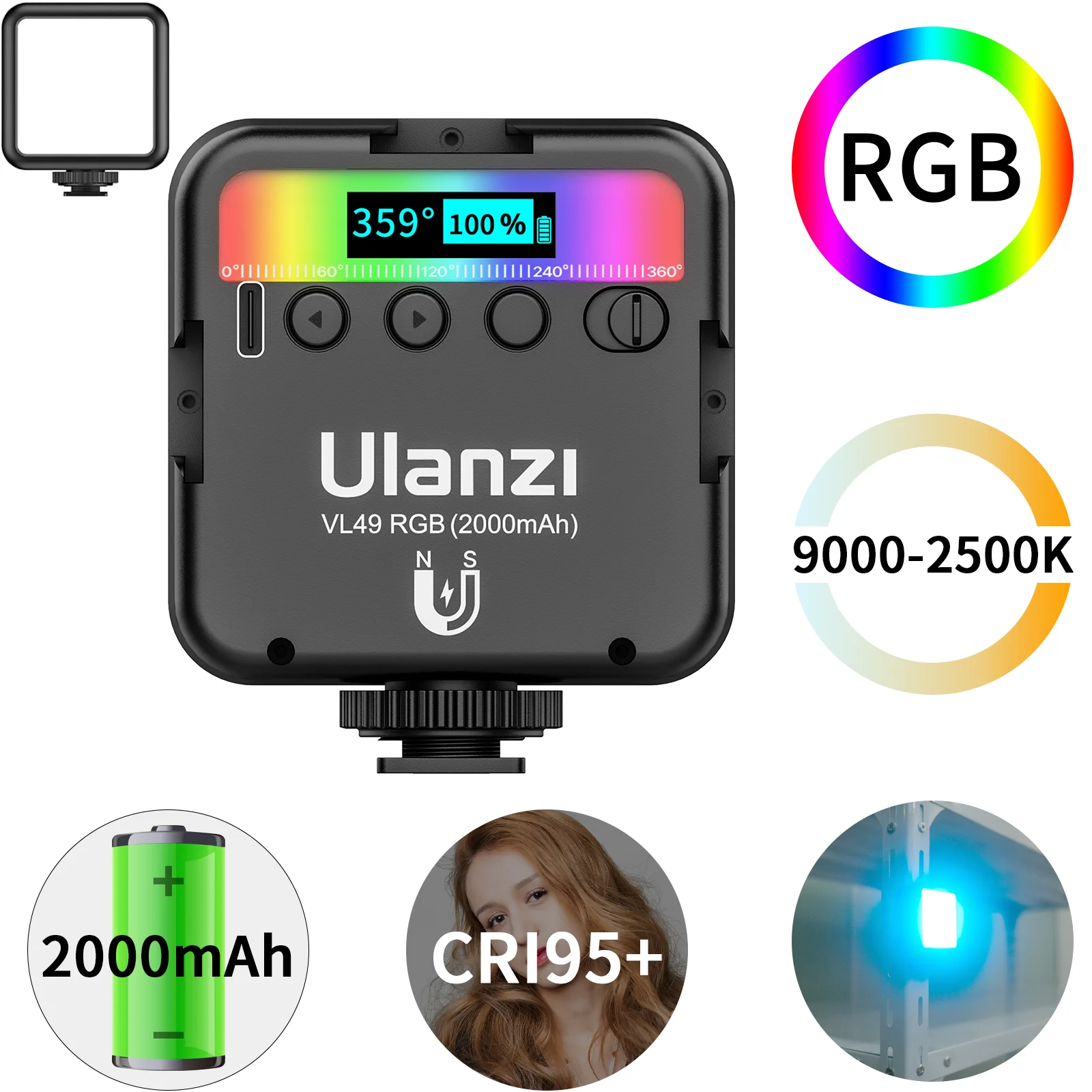 

Ulanzi Full Color Pocket RGB LED Video Light 2500-9000K With Cold Shoe Photographic Lighting Vlog Fill Light For SLR DSLR Camera