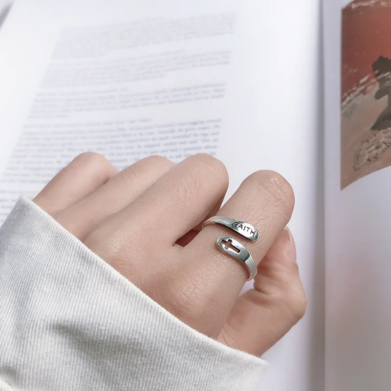 VILLWICE, Трендовое 925 пробы Серебряное регулируемое кольцо, ретро стиль, верный крест, открытые кольца для мужчин и женщин, христианские ювелирные изделия