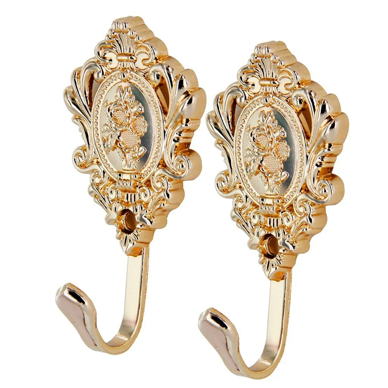 

Rose Pattern Vintage Alloy Drapery Curtain Holdbacks Tieback Hooks 2Pcs (Gold)