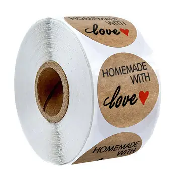 

500 Pcs/roll Round Homemade with Love Stickers Red Heart Sticker Seal Labels Christmas Gift Decoration Stationery Stickers Rolls