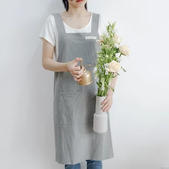 

Japanese Ladies Bib Aprons Cotton Solid Home Cafe Florist Waitress Pinafore Soft 104*78CM Cross straps