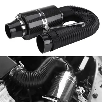 

76mm 3" Carbon Fiber Induction Ram Filter Box Cold Air Intake System W/ Intake Hose Car Cold Air Filter Induction Kit Universal