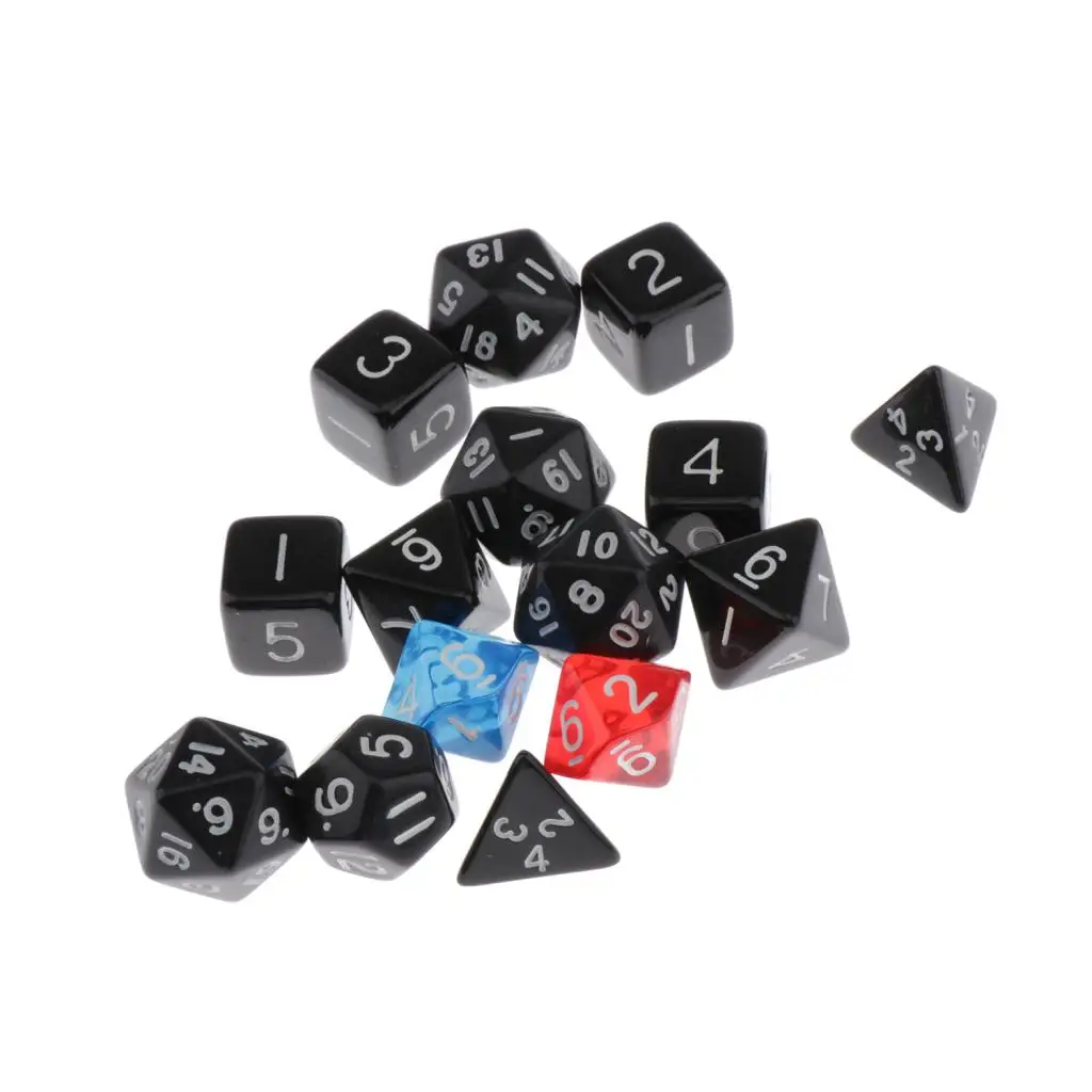 15pcs Multi Sided Polyhedral MTG DND TRPG Game Dices w/ Storage Pouch Table Board Game TRPG Game Props D4 D6 D8 D10 D12 D20 Dice