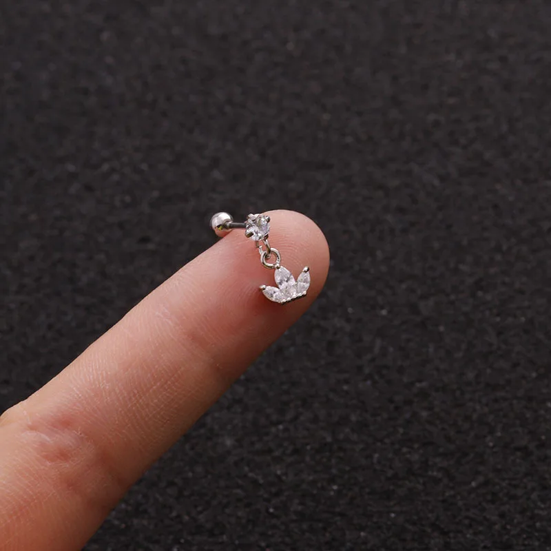 18Styles Gold Silver Color Heart Hexagon Crystal Tragus Ear Piercing Plug Stainless Steel Daith Earrings Helix Cartilage Studs