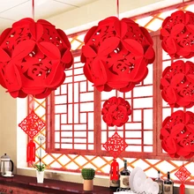 

Red Flower 3D Puzzle Lantern Good Fortune & Luck Ornament DIY Felt Art Lucky Charm Decoration Chinese Fu Character Decoration