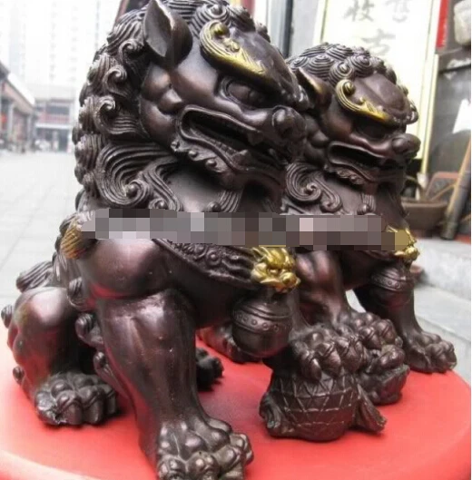 322+++ китайская медная бронзовая фэн-шуй Хранитель злой двери Bei Jing Fu Foo Собака Лев Пара