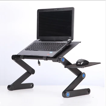 

HOT-Notebook Computer Desk, Portable Multifunctional Folding Dual-Fan Cooling Computer Desk Stand with Mouse Pad Tray