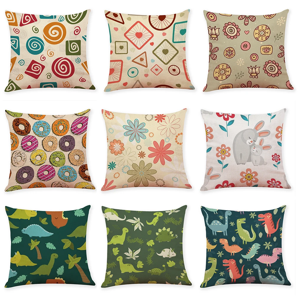 

Cute Cartoon Decorative Pillow Cover Happy New Year Home Decoration Christmas Throw Pillow Cover Cotton Linen Sofa Cushion Cover