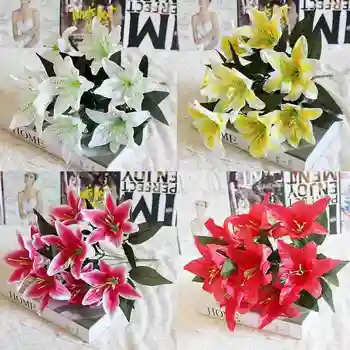 10 Heads Silk Flower Artificial Lily Flowers Multicolor Fake Bridal Flowers Bouquet Wedding Home Party Decoration