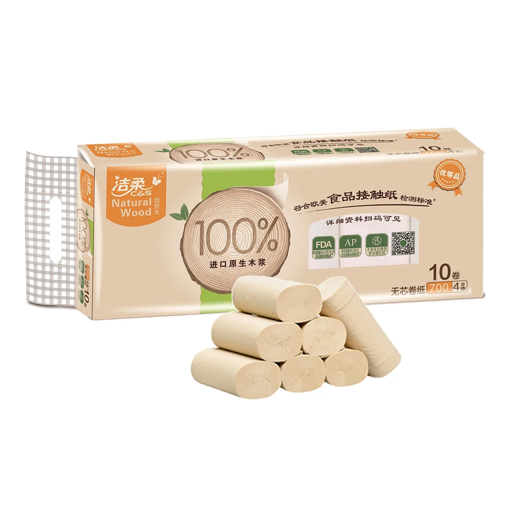 10 Rolls 4 Layers Soft Toilet Paper Roll Wood Pulp Bath Tissue Skin-friendly Care Household Towel