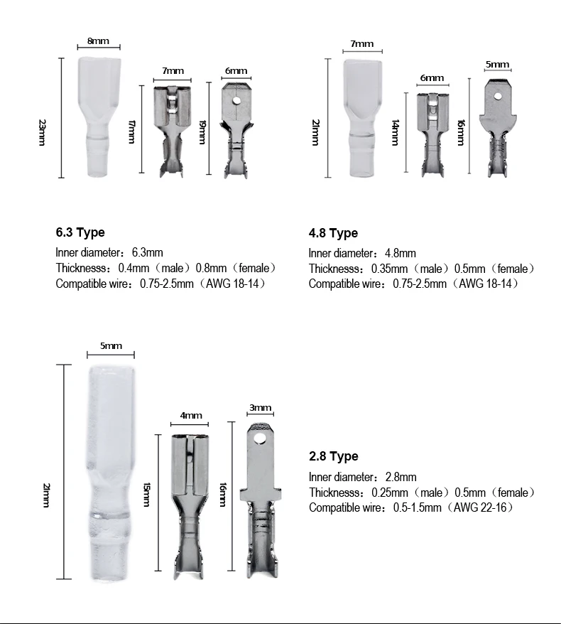 2,8/4,8/6,3 мм Женский/мужской соединитель изолированный Электрический провод соединитель Быстрый обжимной клеммный блок уплотнения Ассортимент Комплект 22-16 AWG