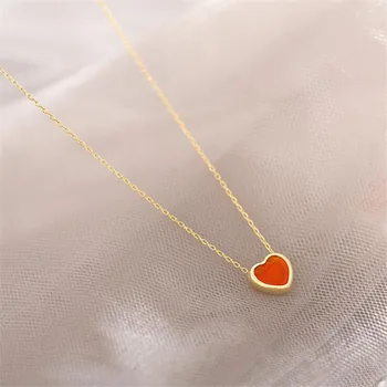 

New Fashion Beautiful Luxury Extravagant Red Love Heart Shaped 925 Sterling Silver Jewelry Temperament Pendant Necklaces H520