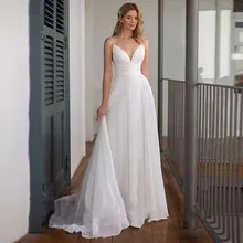 

Chiffon Wedding Dress 2021 Custom Made Spaghetti Strap V Neck Ruched Bodice A Line Bohemia Beach Wedding DresseVestido De Noiva