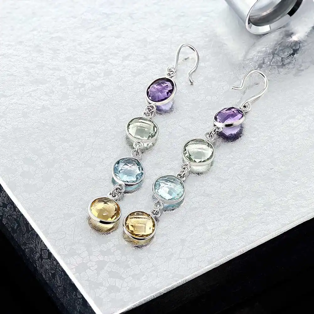 GemStoneKing классические 925 пробы Серебряные длинные серьги 12,00 карат шахматная доска 8 мм Серьги-капли с несколькими драгоценными камнями для женщин