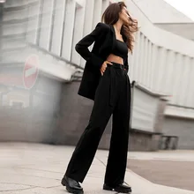 2021 Baggy Women Fall Pant High Waist Pantalones De Mujuer Clothing With Belt Folds Office Lady Fashion Casual Black Brown Pants