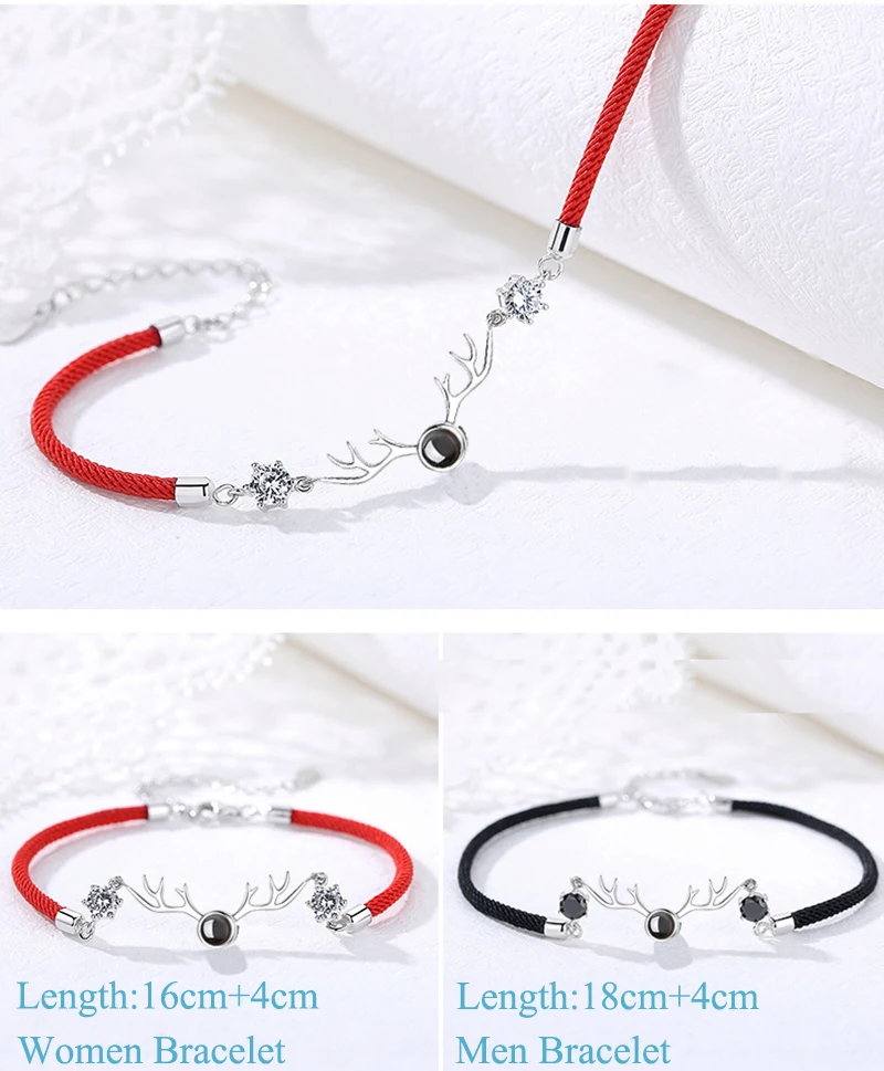 Qevila Fashion Bracelets Jewelry 100 Languages I love You Zircon Lucky Rope Couple Bracelets for Women Men Lover Bracelets Gift (4)