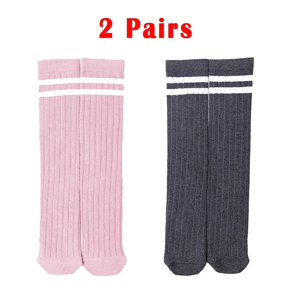 Gray Pink-2 Pairs Детские хлопковые носки школьные колготки для девочек, вечерние платья чулки детские носки в полоску г. Весенние теплые гольфы D30 - Цвет: Gray Pink-2 Pairs