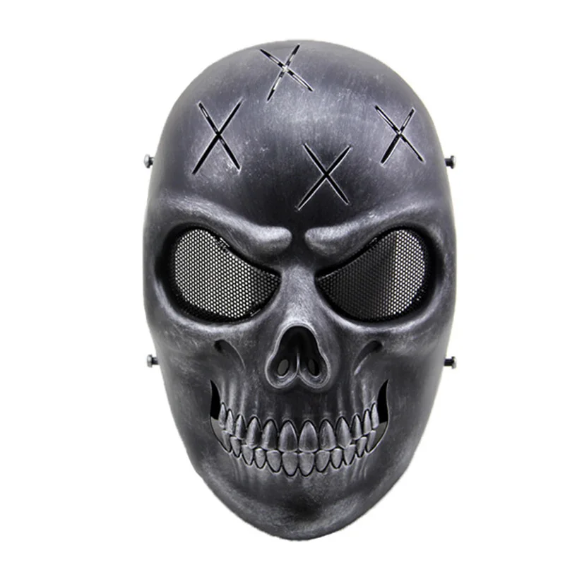 Призрак Череп приведение ужас страйкбол пейнтбольные маски тактическая полная маска для лица сетка военный Wargame страшная маска для Хэллоуина - Цвет: Silver Black