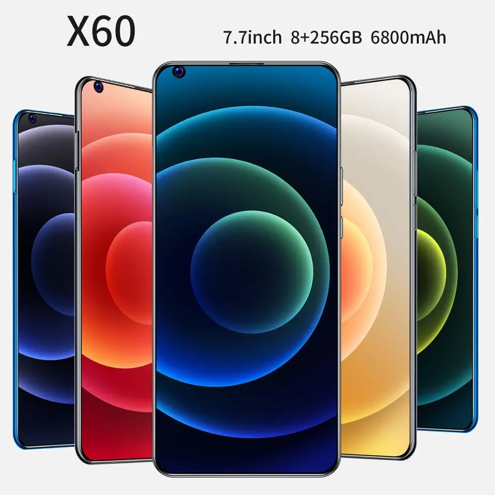 US $105.00 2020 Newest 77 Inch X60 5G 8GB 256GB Mobbile Phone Face ID Unlocked Android Mobile Phone Google Play CellPhone Global Version