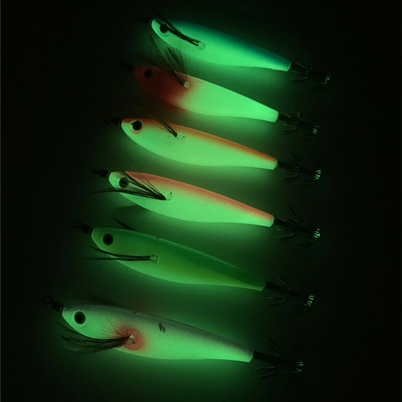 Artificial Squid Jig Fishing Octopus Lures Wood Shrimp Prawn Spinnerbait Lures Luminous Cuttlefish Fishing Bait Tools 9.5cm 10g