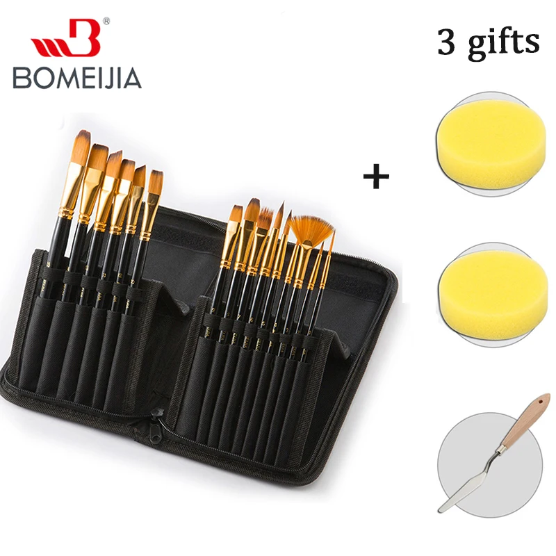 

15PCS Nylon Hair Artist Paint Brushes Palette Knife Sponge Set with Storage Case Watercolors Acrylic Oil Painting Art supplies