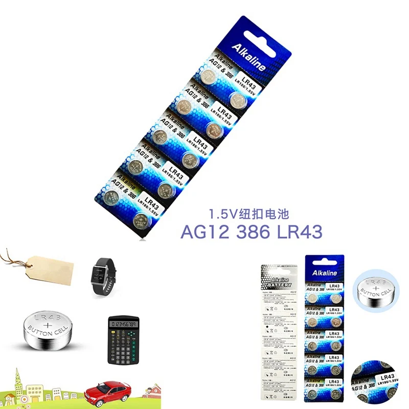 10 шт./лот LR43 AG12 батарея для монет 386A SR43 186 LR1142 1,55 в электронные Литиевые Батарейки для часов и игрушек