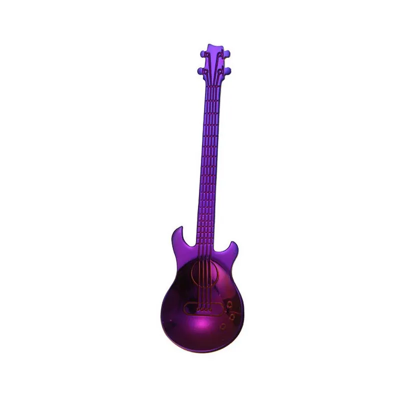 New Fashion Guitar Shaped Coffee Spoon Stainless Steel Multi-color Creative Coffee Tea Spoon Kitchen Dessert Drinking Spoon