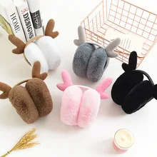 Новинка, зимние наушники, теплые, складные, плюшевые, покрытие для ушей, дизайн в виде оленя, милые наушники, рождественский подарок для женщин/девушек