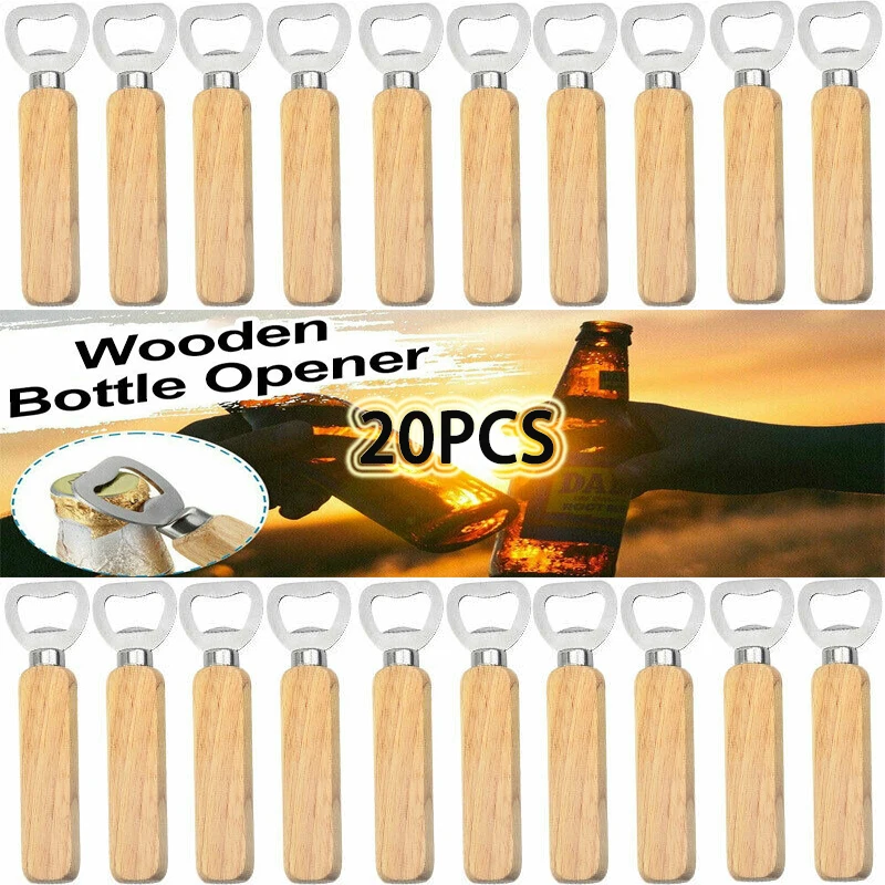 

20Pcs/Lot Wooden Bottle Opener Beer Can Opener Household Kitchen Gadgets Wine Tools for Party Wedding Beerfest
