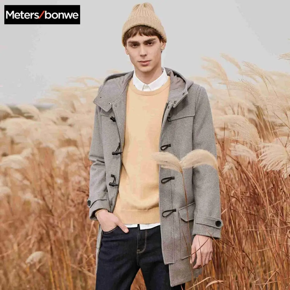 METERSBONWE Hoodeies New Winter Men Wool Coat Medium-Long Overcoat Classical Horn Buckle Coat Youth METERSBONWE Hoodeies New Winter Men Wool Coat Medium-Long Overcoat Classical Horn Buckle Coat Youth