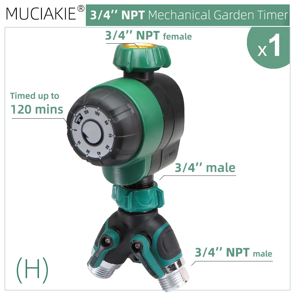 MUCIAKIE Garden USA 3/4'' NPT Mechanical Watering Timer 120minutes System Drip Irrigation Manual Controller Irrigator Greenhouse 