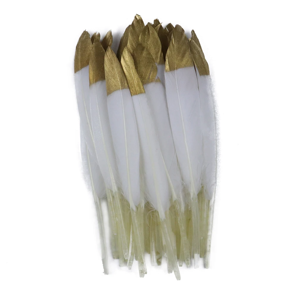 10Pcs/bag Gold Tip Goose Feather White 10-15CM Natural Feathers for Crafts Jewelry Making Decoration Plume Wholesale | Дом и сад
