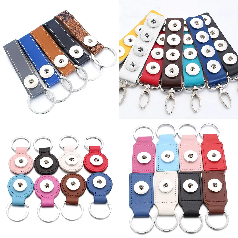 10Pcs/lot New Snap Jewelry PU Leather Keychains Fit 18mm 20mm Snap