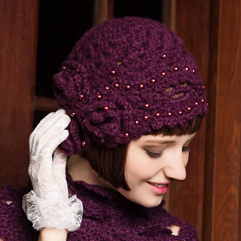 

Beret Hat Female Autumn Winter Leisure Berets Cap Women Flowers Fashion Warm Knitted Caps Ladies Korean Elegant Knit Hats H6774