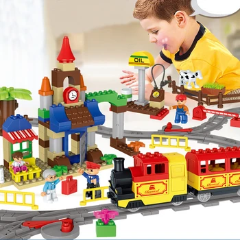 

139pcs Big Particle Block City Train Building Blocks Bricks Toys Compatible with Duploed Toys For Children Christmas Gift