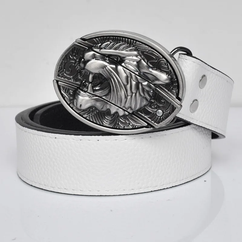 

Men's Black and white Both sides Multipurpose Belt Tiger Dragon Wolf spider Vulture Eagle skull Undead ghost poker cross Buckle