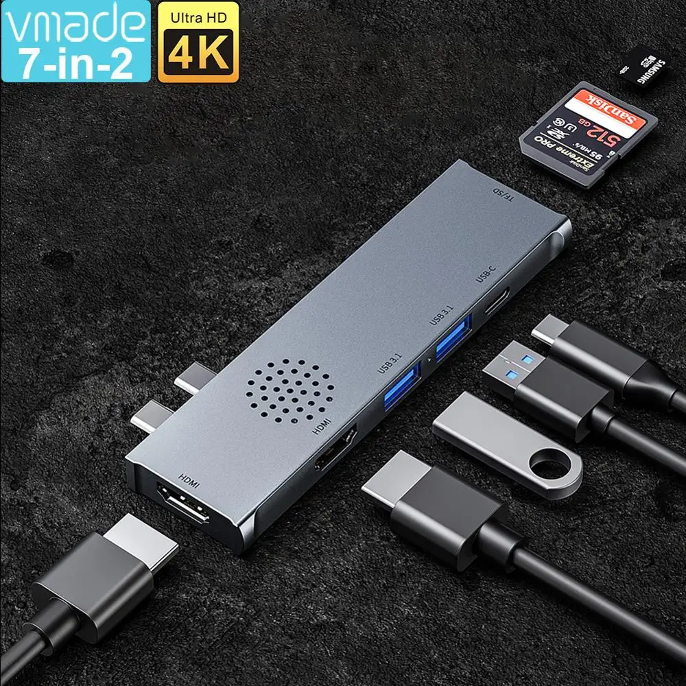 

USB 3.1 Type-C 7 in 2 Hub To USB-C Adapter High speed Thunderbolt 3 USB C Hub With PD Support Xiaomi/MacBook Pro/Air/Huawei Mate
