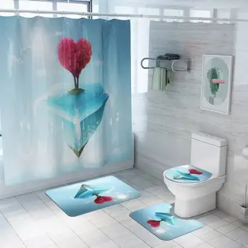 

Polyester Shower Curtain Bathroom Waterproof with 12 Hooks Non-Slip Pedestal Rug Lid Toilet Cover Bath Mat Set Bathroom Products