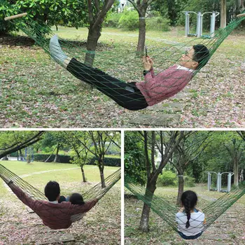 

Outdoor Nylon Hammock Garden Yard Hanging Mesh Net Sleeping Bed with Wooden Bar With maximum loadof 150kg this hammock is strong