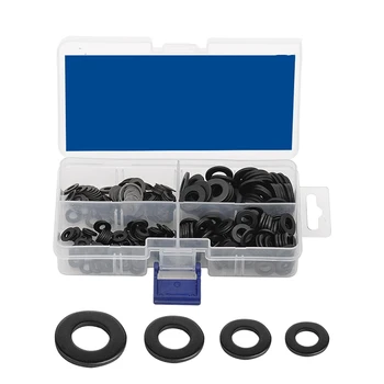 

500Pcs Flat Washer Set M2 M2.5 M3 M4 M5 M6 M8 M10 Carbon Steel Black Gasket Set Plain Washer Assortment Kit Ring