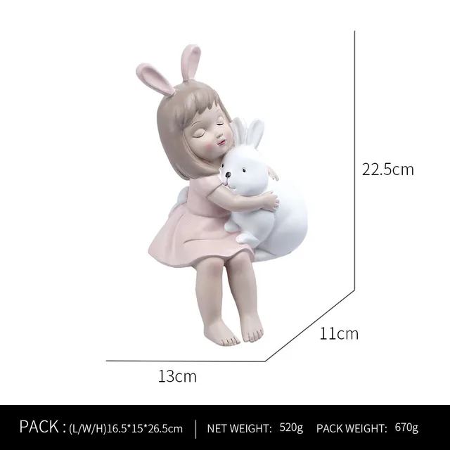 Ornaments For Home Cute Girl Rabbit Elephant Horse Statues Sculptures Figurines For Interior Room Decor Living Room Decoration Girl and bunny
