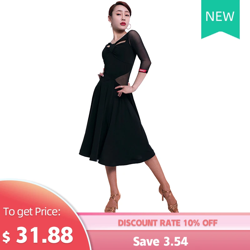 

Latin Dance New Sexy Dress Female Adult Dress Performance Dance Costume One Word Collar Long Sleeve Exercise Clothes
