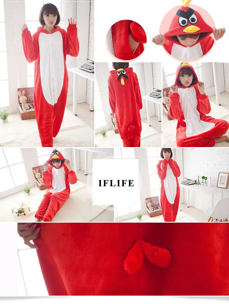 Пижама кигуруми красная птица для взрослых животных мультфильм комбинезон с капюшоном для женщин и мужчин пара зимний Пижамный костюм пижамы фланелевые пижамы
