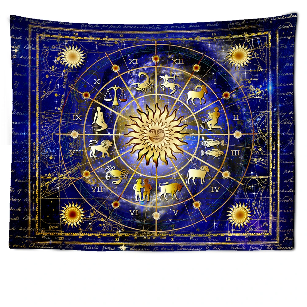 Golden Sun Star Symbol Magic Array Tapestry Wall Hanging Bohemian Hippie Planet Psichedelico Witchcraft Room Decor