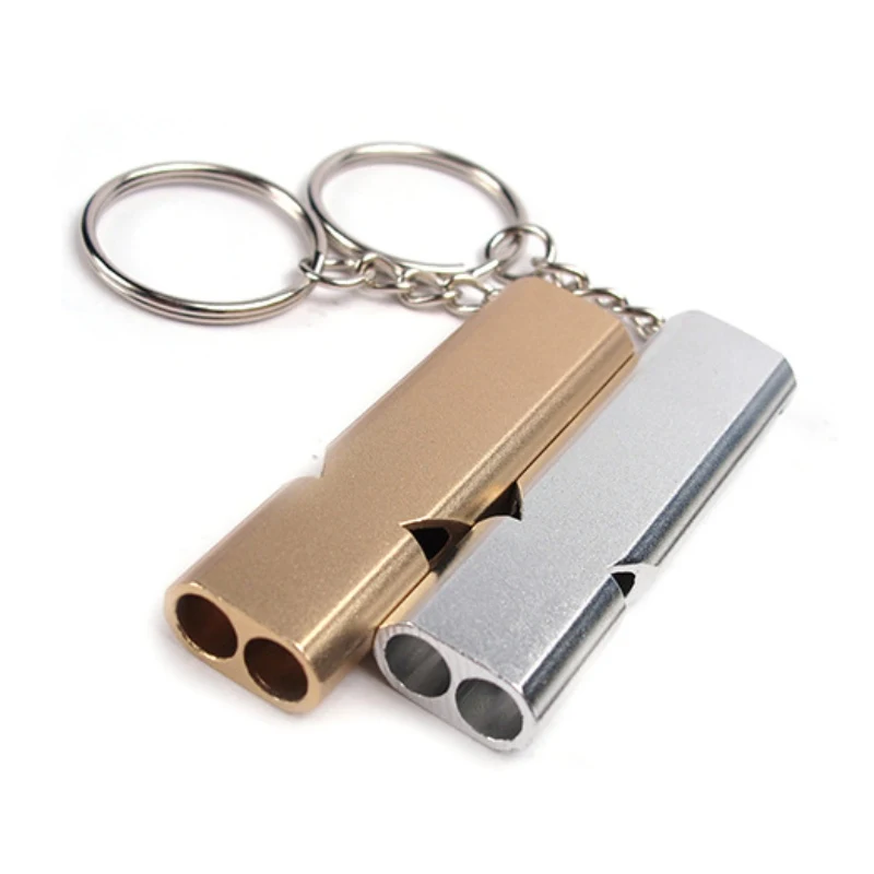 

Double Pipe High Decibel Aluminum Alloy Outdoor Emergency Survival Whistle Keychain Cheerleading Whistle Multifunction EDC Tool