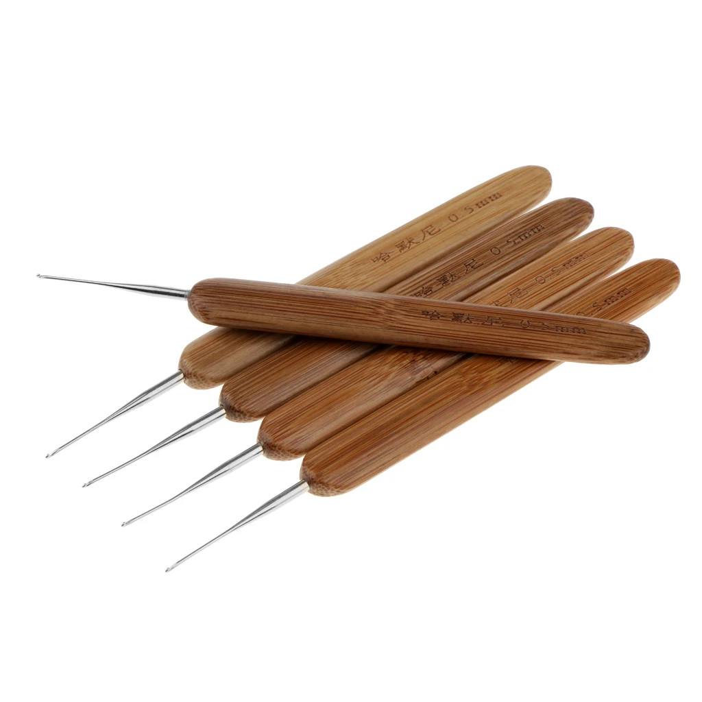 7pcs/Set Crochet Hooks 0.5mm with Wooden Handle Crochet Needles for Hair Dread lock Needle Tool for Hair Braid Craft
